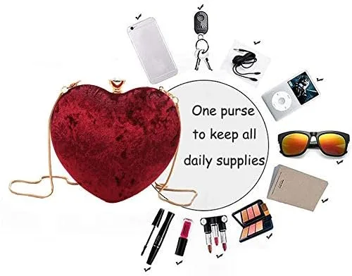Vista 7 de Goclothod Bolso de mano con forma de corazón para mujer bolso de hombro de terciopelo