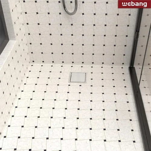 Vista 6 de WEBANG Drenaje de ducha cuadrado de 4 pulgadas con drenaje de piso cepillado con brida reversible cubierta 2-en-1 inserto de azulejos rejilla