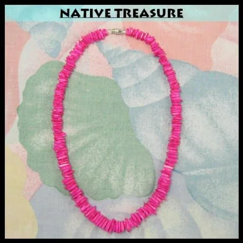 Vista 2 de Native Treasure - Collar de concha de Puka con chips de color rosa intenso de 18 pulgadas, Shell, N A
