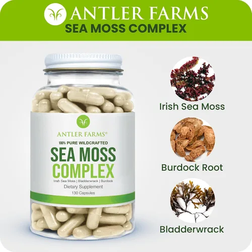 Vista 5 de Antler Farms Complejo de musgo marino 100% puro, 130 cápsulas, musgo marino irlandés silvestre, vejiga y raíz de bardana - Una potente mezcla