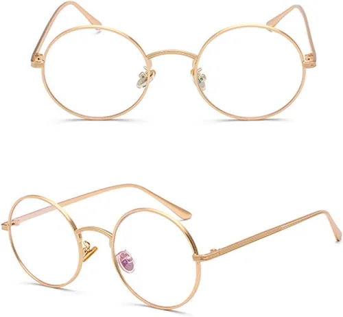 Vista 4 de Moda retro círculo círculo metal marco gafas mujeres gafas vintage hombres (oro con transparente)