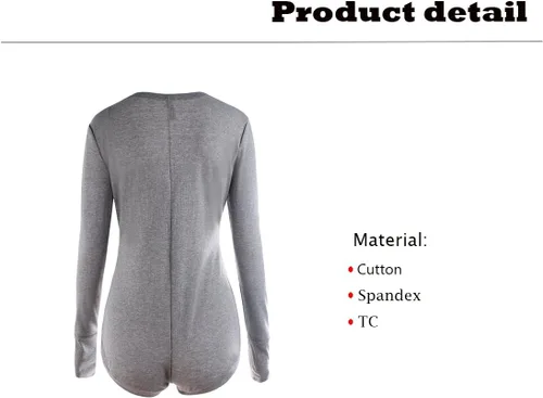 Vista 3 de Moxeay V-Neck One Piece Bodysuit Long Sleeve Bodycon Rompers Overall