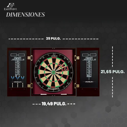 Vista 6 de EastPoint Belmont Dart Board Cabinet, 6 Steel Tip Darts, Game Room Decor Negro