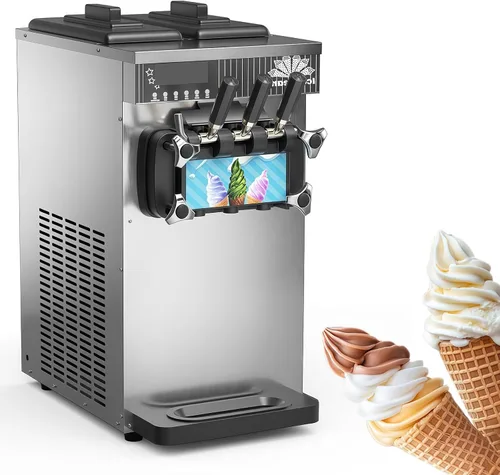 Vista 10 de Máquina de helado comercial, máquina de helado de servicio suave comercial de 3 cabezales, rendimiento de 15-21L/H, con tolva doble de 3.5 L* 2