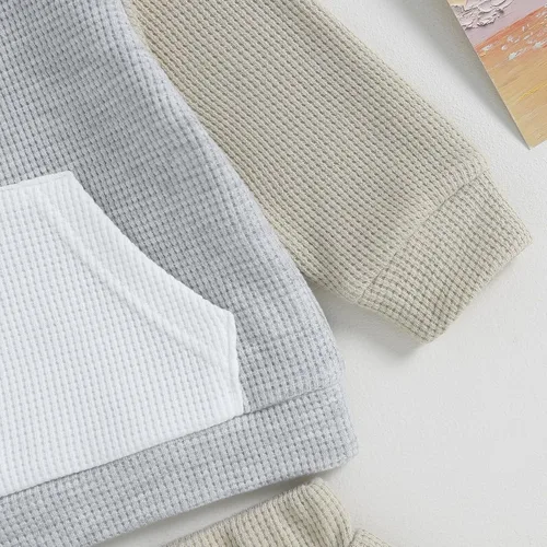 Vista 6 de MERSARIPHY Conjunto de ropa para bebé niño, sudadera con capucha de manga larga con bloques de color, sudadera con capucha, pantalones, trajes