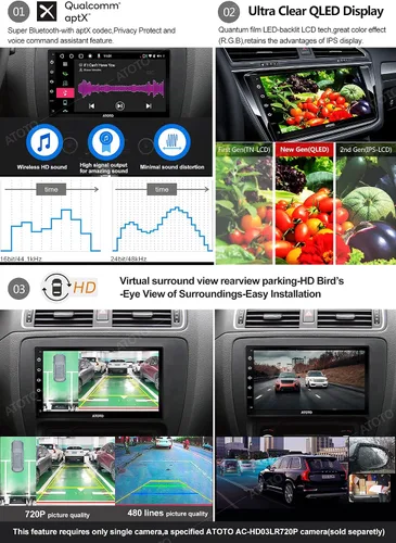 Vista 3 de ATOTO Estéreo de coche Android de 7 pulgadas con CarPlay inalámbrico, Android Auto, Bluetooth dual, pantalla QLED, retrovisor HD - S8G2B74PM