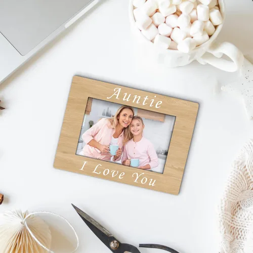 Vista 6 de Marco de fotos de madera para tía de 4 x 6 pulgadas, para regalo de Navidad, Día de la Madre, cumpleaños para tía de sobrina, sobrino, tía te amo