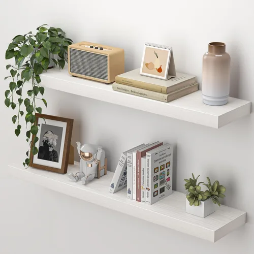 Vista 27 de Heimlove Estantes flotantes para pared, estante de 16 pulgadas para baño pequeño, almacenamiento montado y exhibición, estantes de madera para Negro