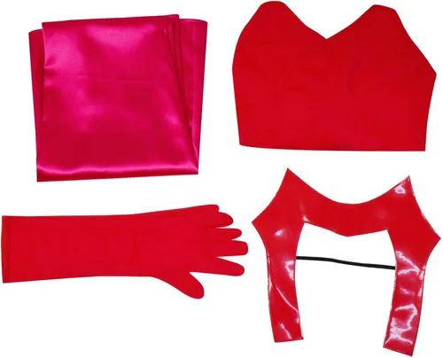 Vista 6 de Disfraz de Wanda Maximoff para mujer de color rojo, disfraz de overol, trajes para disfrazarse, con capas, y disfraz de Vision