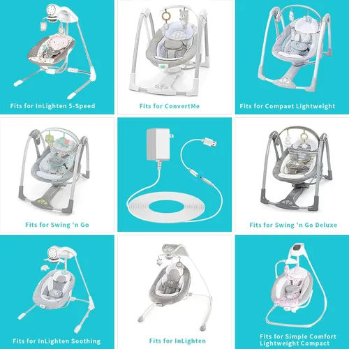 Vista 5 de Adaptador de corriente para columpio de bebé con cable USB, cargador de columpio para bebé apto para Ingenuity Swing para InLighten, InLighten