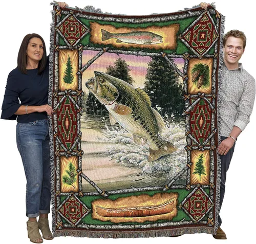 Vista 16 de Pure Country Weavers - Manta tejida con flecos, decorativa / tapete, de Antler Lodge, con diseño de osos, vida silvestre, cabaña del lago, regalo