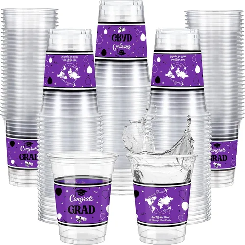 Vista 17 de Qinyoung 100 vasos de plástico con lazo rosa de 12 onzas, vasos desechables de coqueta, lazo rosa y corazón, vasos de plástico transparente