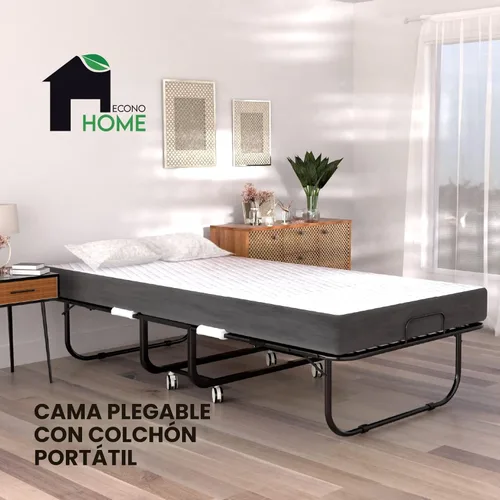 Vista 3 de EconoHome Cama Plegable con Colchón - Marco Tamaño Twin de 75x38 Pulgadas - Cama de Invitados Portátil Plegable Rollaway con Colchón de Espuma
