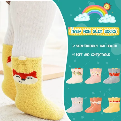 Vista 2 de Calcetines suaves y peludos para bebés, para niños, niñas, antideslizantes, acogedores, esponjosos, cálidos, para invierno, 5 pares