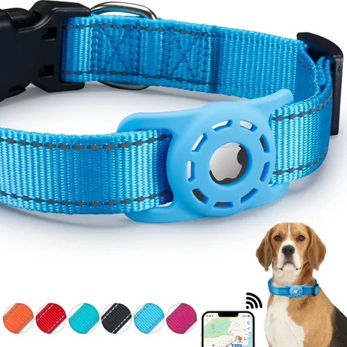Vista 11 de Collar para perro, compatible con AirTag, collar de nailon para cachorros con soporte de silicona para perros pequeños, negro, XS: cuello de 8 a 12