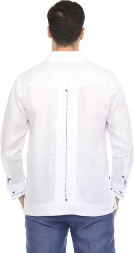 Vista 4 de Mojito Guayabera Camisa Chacabana 100% lino con contraste de manga larga y puño francés