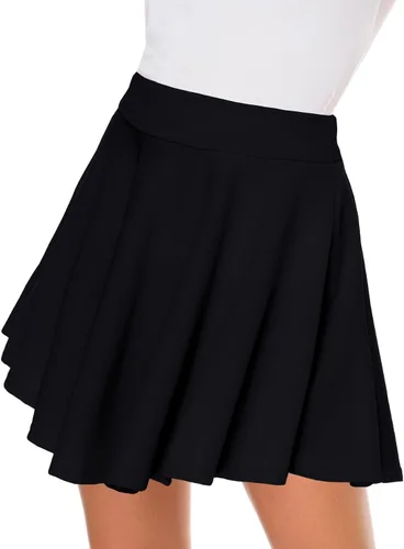 Vista 4 de Afibi - Falda estilo skater corta acampanada y plisada para niñas con estilo casual y cintura elástica