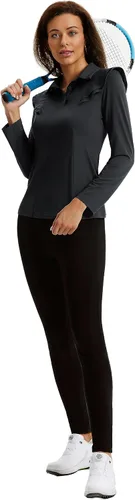 Vista 7 de JACK SMITH Polo de golf de manga larga para mujer, con volantes, absorbe la humedad, camisas atléticas de tenis con botones