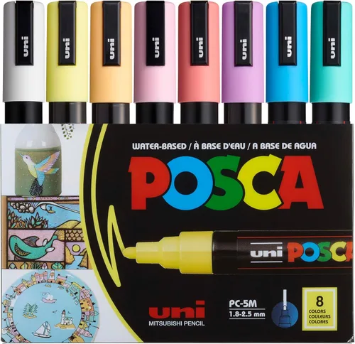 Vista 8 de Posca PC-5M Rotuladores de Pintura a Base de Agua, Punta Media Reversible (1.8-2.5mm), Tono Fresco, Pack de 8