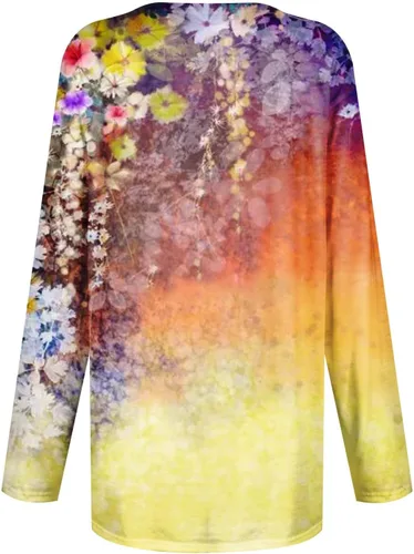Vista 2 de RMXEi Camisetas elegantes de cuello redondo para mujer, manga larga, para otoño 2023, blusas con bolsillo