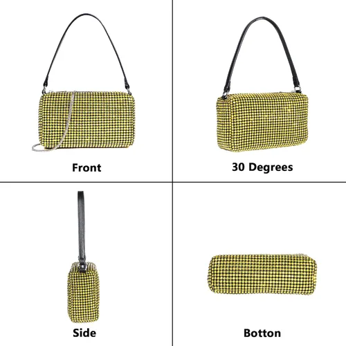 Vista 3 de Bolso de mano con diamantes de imitación para mujer, bolso de cadena con purpurina de cristal brillante, para fiesta, graduación, boda