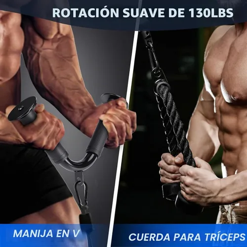Vista 5 de LAT - Juego de accesorios para máquina de cables 10 en 1, accesorios de cable para gimnasio en casa, incluye cuerda de tríceps, barra en V, barra