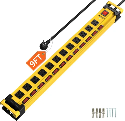 Vista 11 de Plug'n Regleta de Corriente Larga de 8 Tomas, Protector contra Sobretensiones de 2700J con Interruptores Individuales, Ampliamente Espaciada
