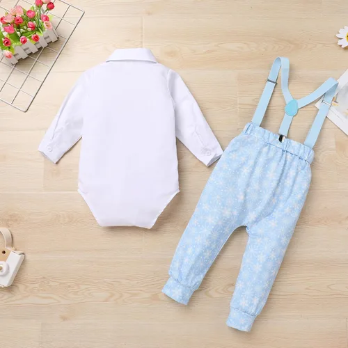 Vista 10 de IBTOM CASTLE Traje de invierno para bebé niño con copos de nieve para primer cumpleaños, mameluco con estampado de pastel y pantalones largos