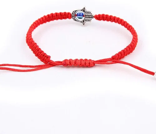 Vista 6 de MENGLINA Pulsera unisex hecha a mano de cuerda trenzada roja de la suerte pulsera Hamsa con dije de mal de ojo para mujer pulseras ajustables
