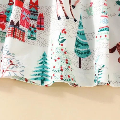 Vista 3 de Vestido de Navidad para bebés, niñas pequeñas, manga larga, estampado de ciervos y dibujos animados