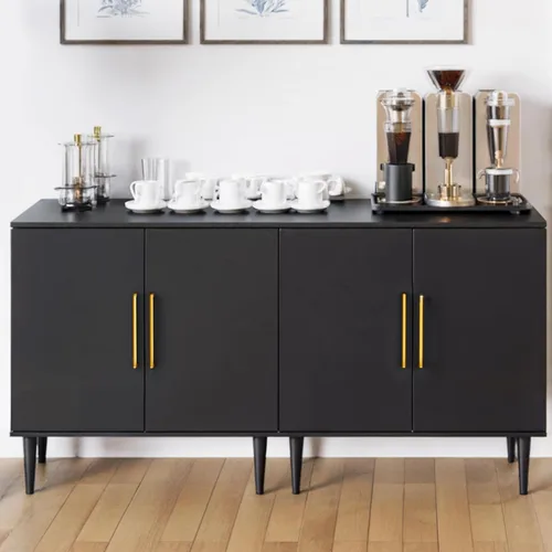 Vista 9 de Vrullu Gabinete de Almacenamiento Moderno, Gabinete de Buffet Independiente, Aparador Negro y Almacenamiento de Buffet, Muebles de Acento de Madera