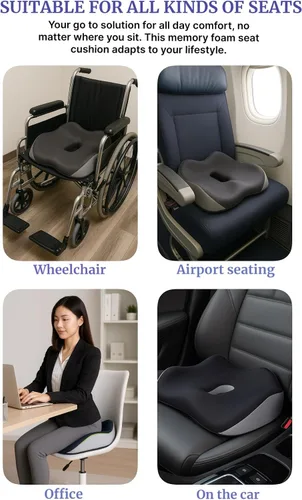 Vista 3 de Cojín ortopédico de espuma viscoelástica para asiento con soporte lumbar, ciática, coxis, coxis, cadera y espalda, diseño ergonómico de 5 zonas