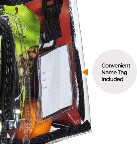 Vista 2 de SP HOME GOODS Bolsa transparente aprobada para estadios con correa ajustable, compartimento frontal de almacenamiento y bolsillos de malla, bolsas