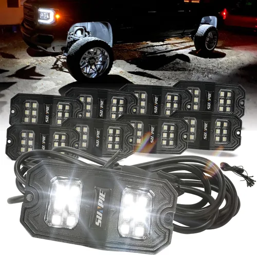 Vista 13 de SUNPIE 8 cápsulas de luz LED de roca ámbar de conexión rápida, 18 chips de ángulo amplio, cables de extensión de 4M para cada luz, almohadillas