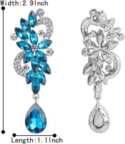 Vista 6 de BriLove - aretes colgantes bohemios con flores de cristal para novia