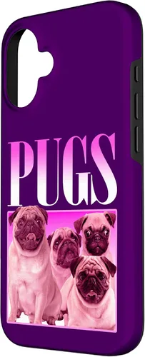 Vista 2 de iPhone 16 Pugs Bootleg Rap Lindo Pug Dog Pet Owners Retro 90's Poster Case