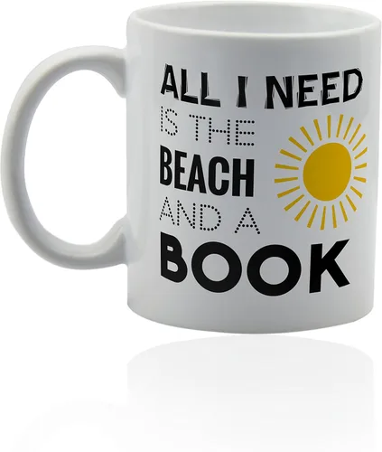 Vista 3 de Taza de cerámica blanca de playa - para café o té 11 oz. Taza de regalo.