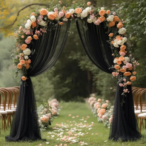 Vista 8 de Cortinas de telón de fondo transparentes para arco de boda de 28 pulgadas x 19 pies Negro