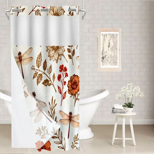 Vista 23 de Batmerry Maritime Nautical Hookless Shower Curtain with Snap in Liner Set, Anchors Ship Wheel Bath Curtain Magnetic Hem Quick-Drying Waterproof