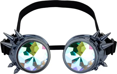 Vista 166 de Gafas de caleidoscopio retro con pinchos, gafas de cristal arcoíris steampunk estilo soldadura, gafas de cosplay punk