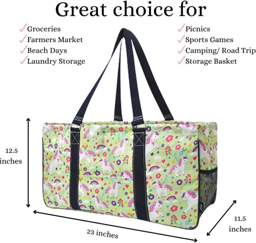 Vista 190 de NGIL Bolsa de comestibles reutilizable extra grande plegable de gran tamaño para comestibles, almacenamiento, picnic, playa, Estampado