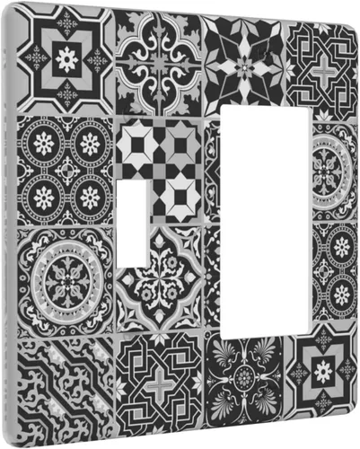 Vista 142 de Azulejos Negros Texturas Modernas Retro Marruecos 1 Gang Cubierta de Interruptor de Luz Sin Dispositivo Placa de Pared en Blanco Decorativa Placa