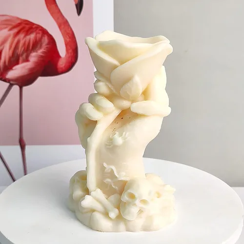 Vista 2 de Molde multiusos para manualidades – Molde de silicona para rosas – Manos de garra, rosa, calavera, fantasma, molde de vela 3D – Moldes para hacer