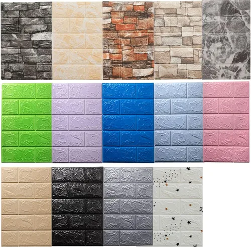 Vista 7 de Paneles de pared de ladrillo de espuma 3D de 13.78 x 30.31 pulgadas, patrón de estrellas, autoadhesivos, impermeables, de ladrillo sintético