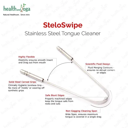 Vista 2 de Raspador limpiador de lengua HealthAndYoga(TM), de acero inoxidable de grado quirúrgico, inhibidores de bacterias, agarre no sintético, esterilizable
