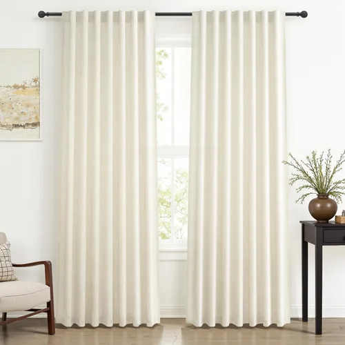 Vista 12 de Cortinas translúcidas de lino beige blanco de 84 pulgadas de largo, 2 paneles, cortinas modernas con filtrado de luz y privacidad, riel de techo