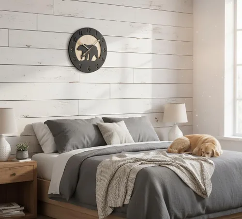 Vista 6 de Young's Inc Reloj de pared tallado con oso de madera, relojes de pared para decoración de sala de estar, reloj de pared funcional y decorativo