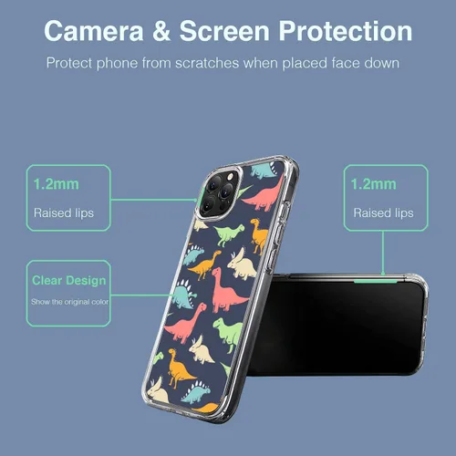 Vista 2 de Funda compatible con iPhone 13 Pro Max, colorida y bonita funda con estampado de dinosaurio de dibujos animados para iPhone, protección contra