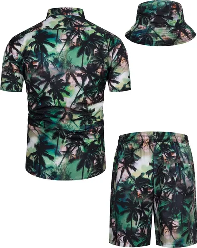 Vista 102 de TUNEVUSE Conjunto de camisas y pantalones cortos hawaianos para hombre, 2 piezas, trajes de playa con estampado de flores, traje tropical de verano