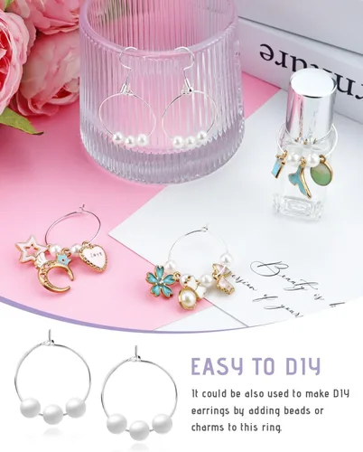 Vista 5 de JIALEEY 100 anillos de cristal de vino de 0.98 pulgadas chapados en plata de 0.98 pulgadas (0.984 in), aro de salto abierto, aretes de cuentas